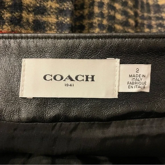Coach Wrap Wool and Leather Tartan Mini Skirt - Black, Tan and Red - Picture 8 of 10